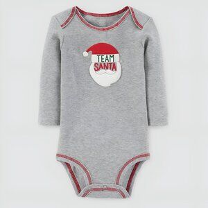 5/$20 NEW 3M Carter's Infants LS Gray & Red TEAM SANTA Christmas Bodysuit